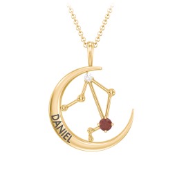 Engravable Libra Constellation Necklace With Gemstone in 18K Gold Plated Silver with Garnet and White Premium Zirconia