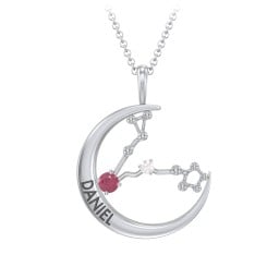 Engravable Pisces Constellation Necklace With Gemstone