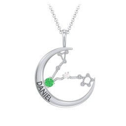 Engravable Pisces Constellation Necklace With Gemstone