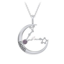 Engravable Pisces Constellation Necklace With Gemstone