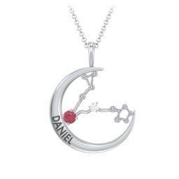 Engravable Pisces Constellation Necklace With Gemstone