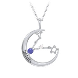 Engravable Pisces Constellation Necklace With Gemstone