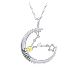 Engravable Pisces Constellation Necklace With Gemstone