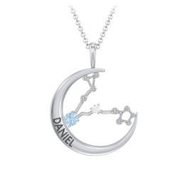 Engravable Pisces Constellation Necklace With Gemstone