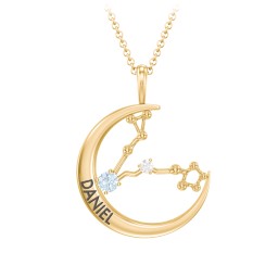 Engravable Pisces Constellation Necklace With Gemstone in 18K Gold Plated Silver with Aquamarine and White Premium Zirconia