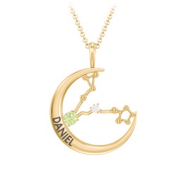 Engravable Pisces Constellation Necklace With Gemstone in 18K Gold Plated Silver with Peridot and White Premium Zirconia