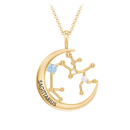 Engravable Sagittarius Constellation Necklace With Gemstone – 18K Gold Plated Silver with Blue Topaz and White Premium Zirconia