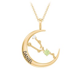 Engravable Taurus Constellation Necklace With Gemstone in 18K Gold Plated Silver with Peridot and White Premium Zirconia