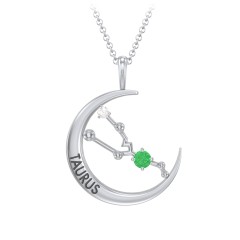 Engravable Taurus Constellation Necklace With Gemstone – Sterling Silver with Emerald and White Premium Zirconia