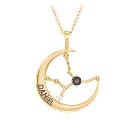 Engravable Virgo Constellation Necklace With Gemstone in 18K Gold Plated Silver with Smokey Quartz and White Premium Zirconia
