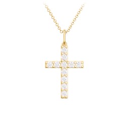 Medium Gemstone Cross Pendant in 18K Gold Plated Silver with Diamond
