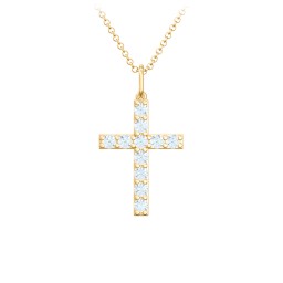 Medium Gemstone Cross Pendant in 18K Gold Plated Silver with Aquamarine