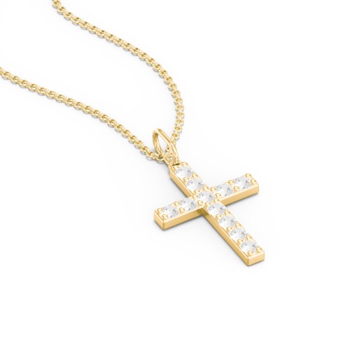 Medium Gemstone Cross Pendant – 18K Gold Plated Silver with Cubic Zirconia