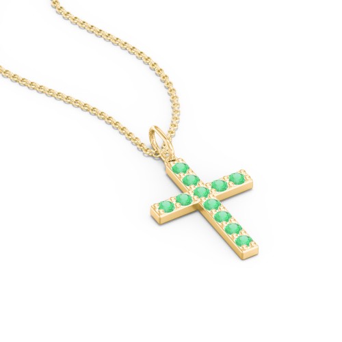 Medium Gemstone Cross Pendant – 18K Gold Plated Silver with Emerald