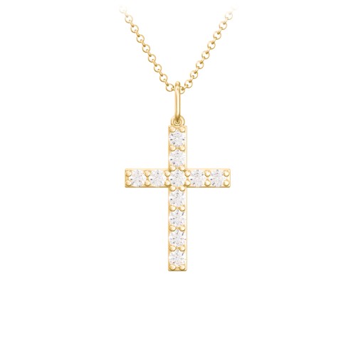 Medium Gemstone Cross Pendant – 18K Gold Plated Silver with Cubic Zirconia