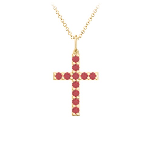 Medium Gemstone Cross Pendant – 18K Gold Plated Silver with Garnet