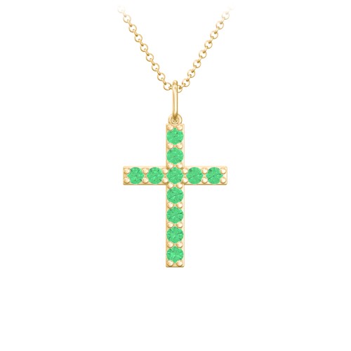 Medium Gemstone Cross Pendant – 18K Gold Plated Silver with Emerald