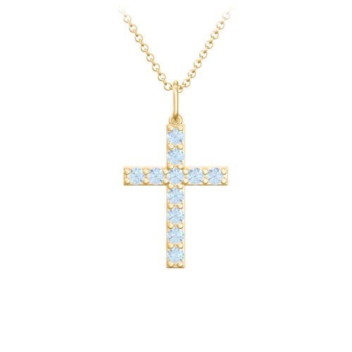Medium Gemstone Cross Pendant – 18K Gold Plated Silver with Blue Topaz