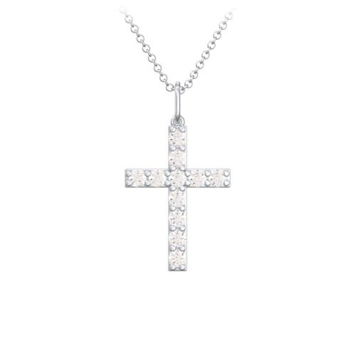 Medium Gemstone Cross Pendant – Sterling Silver with Cubic Zirconia