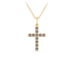 Small Gemstone Cross Pendant in 18K Gold Plated Silver with Smokey Quartz