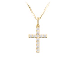 Small Gemstone Cross Pendant in 18K Gold Plated Silver with Opal