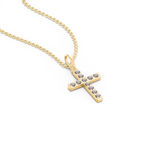 Small Gemstone Cross Pendant – 18K Gold Plated Silver with Smokey Quartz
