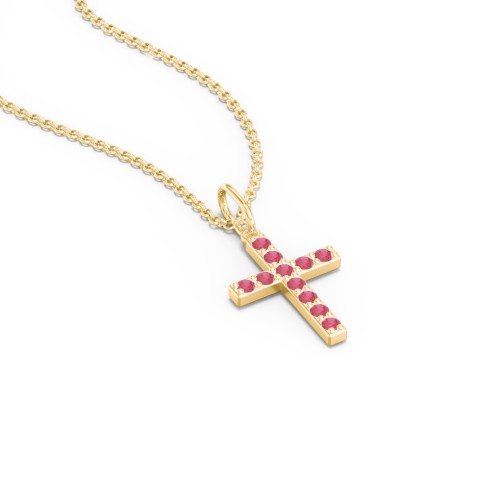 Small Gemstone Cross Pendant – 18K Gold Plated Silver with Garnet