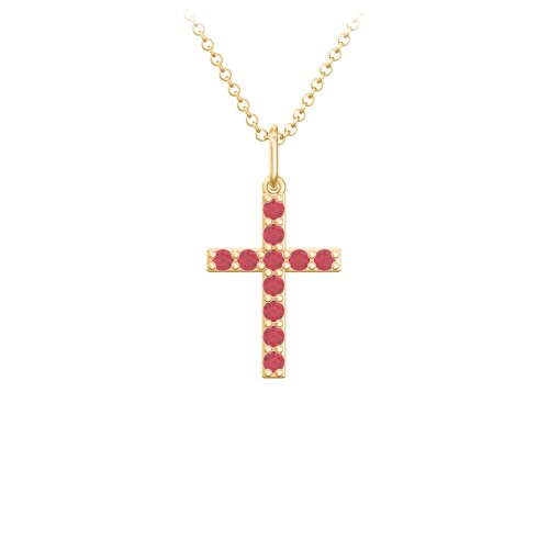 Small Gemstone Cross Pendant – 18K Gold Plated Silver with Garnet