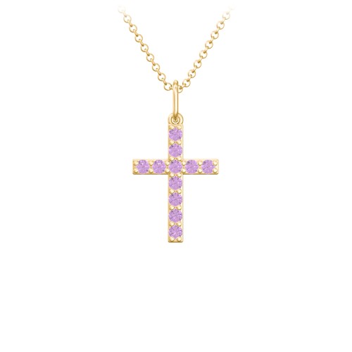 Small Gemstone Cross Pendant – 18K Gold Plated Silver with Amethyst