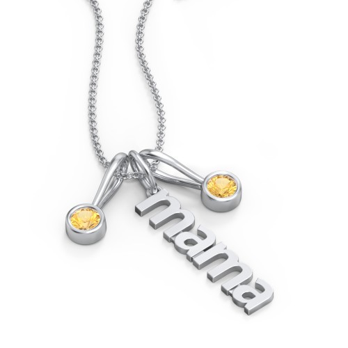 Modern Mama Necklace with 2 Birthstone Charms – Sterling Silver with Citrine