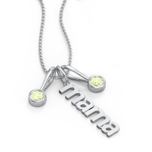 Modern Mama Necklace with 2 Birthstone Charms – Sterling Silver with Peridot