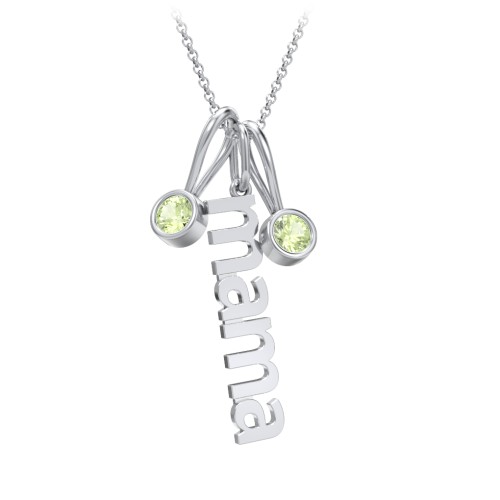 Modern Mama Necklace with 2 Birthstone Charms – Sterling Silver with Peridot