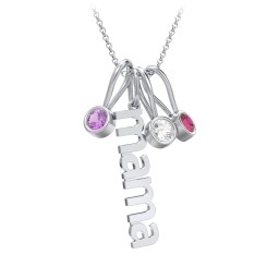 Modern Mama Necklace with 3 Birthstone Charms in 925 Sterling Silver with Amethyst, Cubic Zirconia, and Ruby