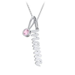 Script Mama Necklace with Birthstone Charm