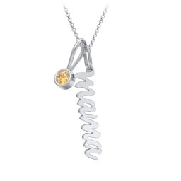 Script Mama Necklace with Birthstone Charm