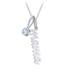 Script Mama Necklace with Birthstone Charm