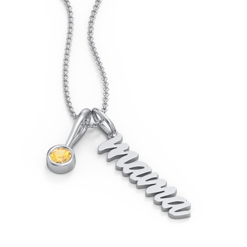 Script Mama Necklace with Birthstone Charm – Sterling Silver with Citrine