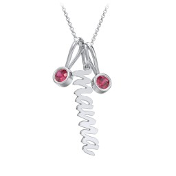 Script Mama Necklace with 2 Birthstone Charms