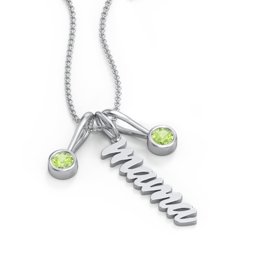 Script Mama Necklace with 2 Birthstone Charms