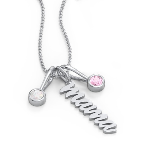 Script Mama Necklace with 2 Birthstone Charms