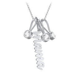 Script Mama Necklace with 3 Birthstone Charms