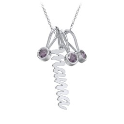 Script Mama Necklace with 3 Birthstone Charms in 925 Sterling Silver with Alexandrite