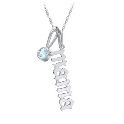 Gothic Mama Necklace with Birthstone Charm in 925 Sterling Silver with Blue Topaz