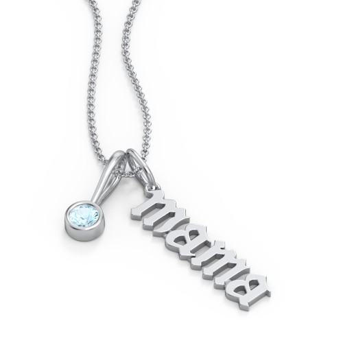 Gothic Mama Necklace with Birthstone Charm – Sterling Silver with Blue Topaz