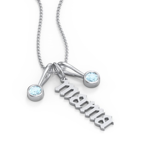 Gothic Mama Necklace with 2 Birthstone Charms – Sterling Silver with Blue Topaz
