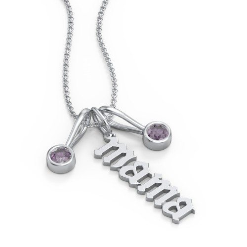 Gothic Mama Necklace with 2 Birthstone Charms – Sterling Silver with Alexandrite