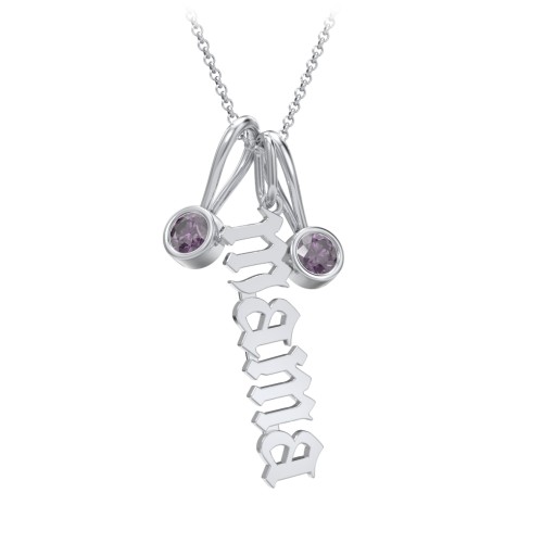 Gothic Mama Necklace with 2 Birthstone Charms – Sterling Silver with Alexandrite