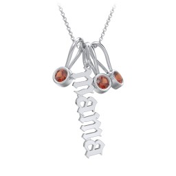 Gothic Mama Necklace with 3 Birthstone Charms in 925 Sterling Silver with Garnet