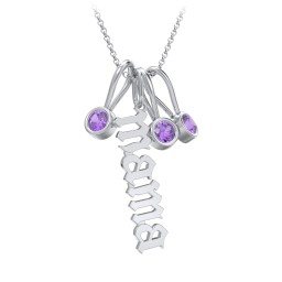 Gothic Mama Necklace with 3 Birthstone Charms in 925 Sterling Silver with Amethyst