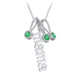 Gothic Mama Necklace with 3 Birthstone Charms in 925 Sterling Silver with Emerald